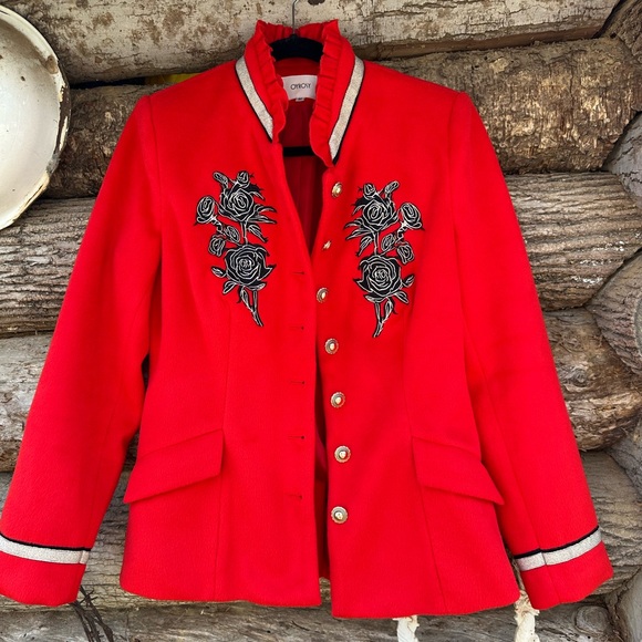 OYROSY Stand Up Collar Rose Embroidered Single Breasted Jacket - Picture 4 of 6